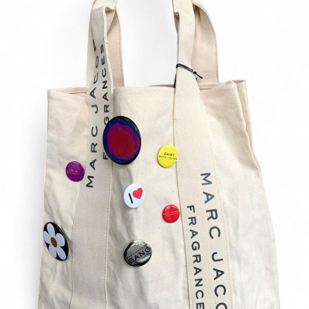 Marc Jacobs Cream Canvas Tote Bag with Badge Accents